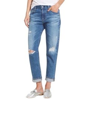 AG Adriano Goldschmidt Ex Boyfriend Slouchy Slim Distressed Raw Hem Jeans 26